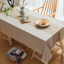 长方形条纹桌布家用饭桌餐桌布茶几盖巾台布棉麻桌布批发