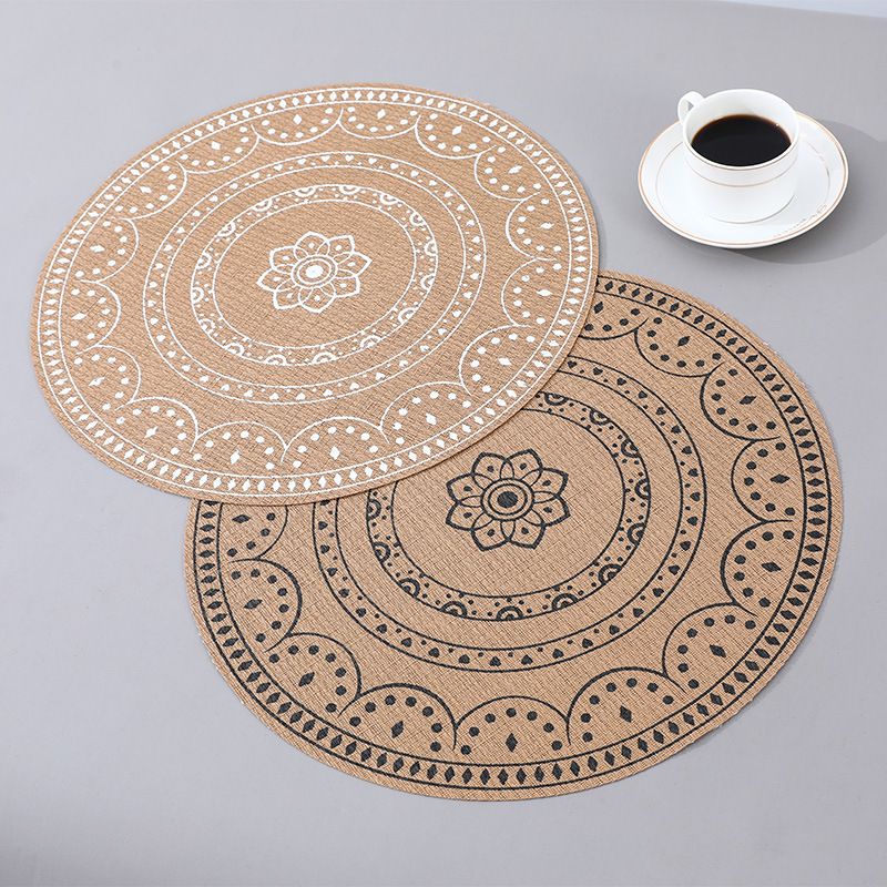 北欧圆形仿麻餐垫西餐垫咖啡垫隔热垫餐桌餐布垫防油详情图1