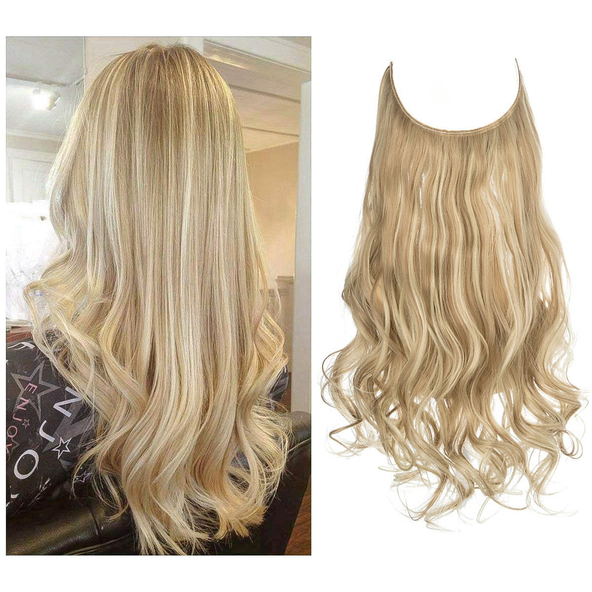 SARLA European and American wig pieces, women's fishing line hair extension pieces, foreign trade chemical fiber matte high-temperature filament long curly hair wig Item Picture