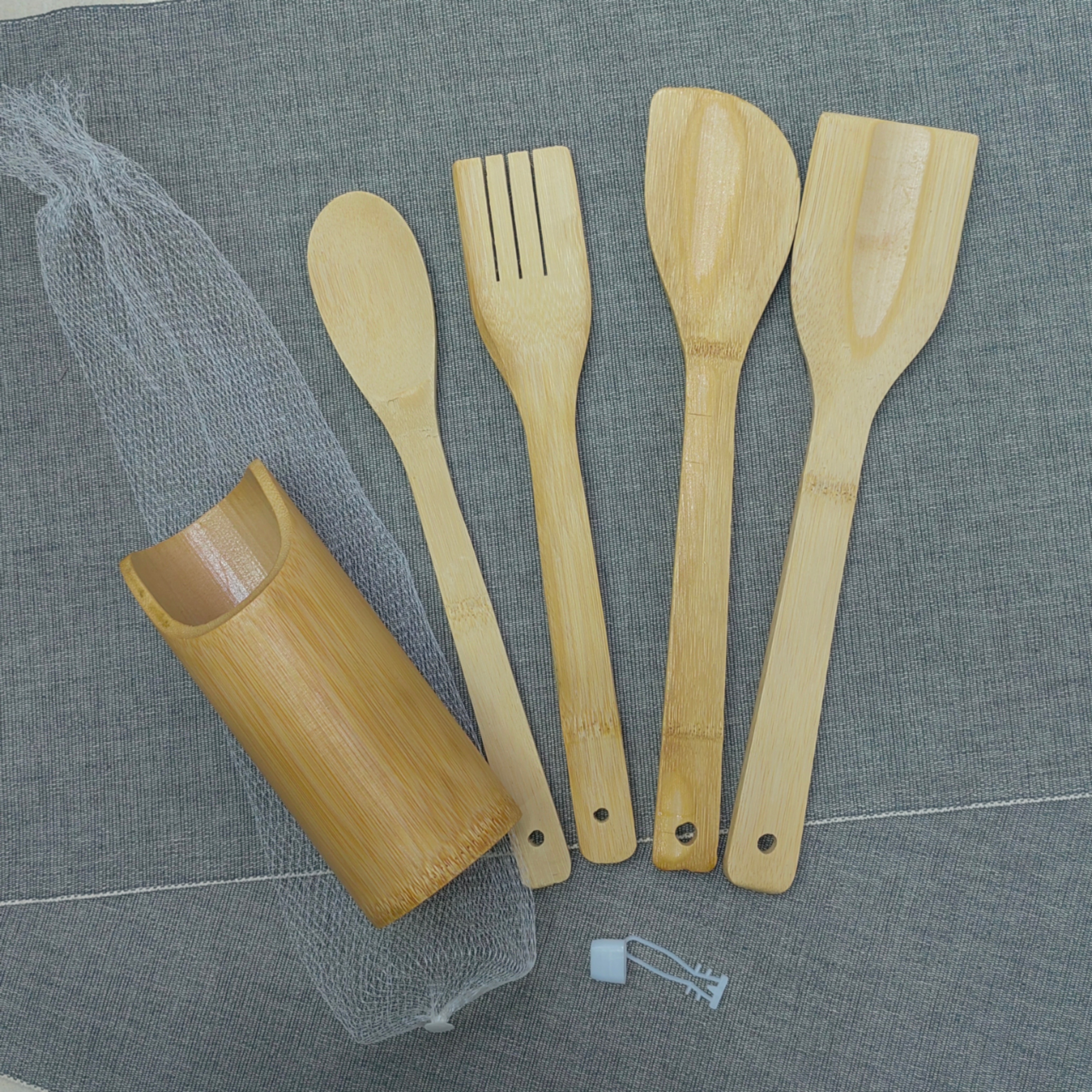 Jiehao Bamboo and Wood Bamboo Five-piece Set, Bamboo spatula five-piece set, bamboo pot spatula, non-stick pan spatula, bamboo spoon, bamboo rice spoon, bamboo strainer, bamboo rice spoon Specification image
