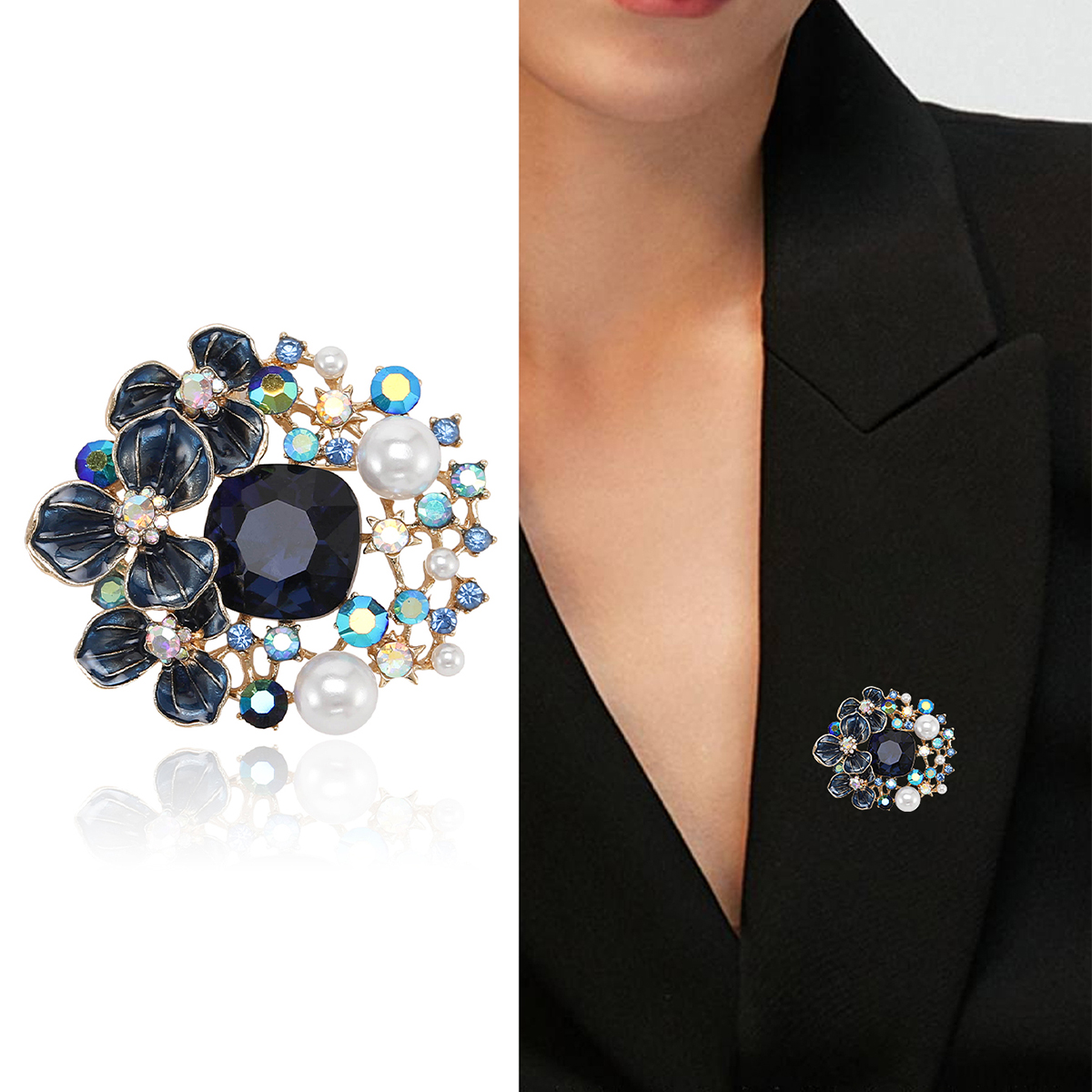 Factory direct sales of creative and light luxury new best-selling water diamond flower puppy stainless steel brooch, anti-glare, light luxury creative retro brooch, simple and fashionable accessory pin