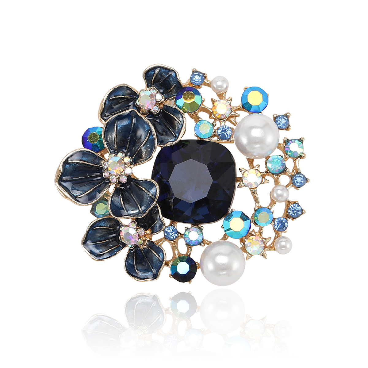 Factory direct sales of creative and light luxury new best-selling water diamond flower puppy stainless steel brooch, anti-glare, light luxury creative retro brooch, simple and fashionable accessory pin Item Picture