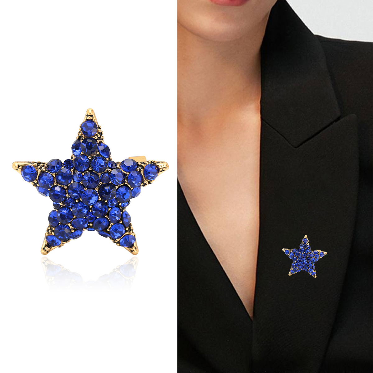 Factory direct sales, creative and light luxury new best-selling water diamond five-pointed star stainless steel brooch, anti-glare, light luxury creative retro brooch, simple and fashionable accessory pin