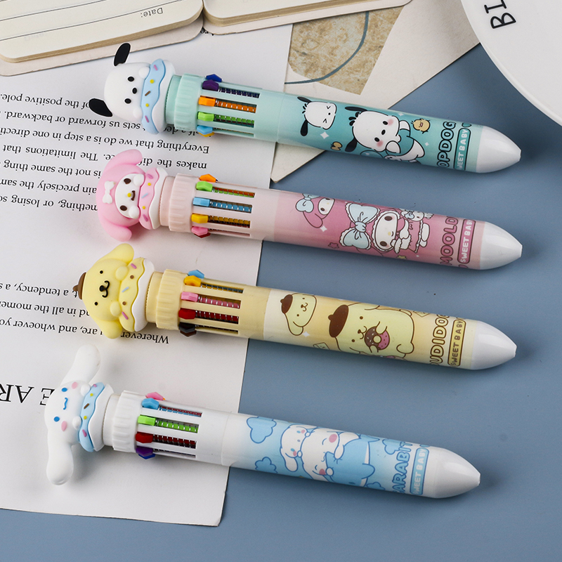 十色圆珠笔卡通白底实物图