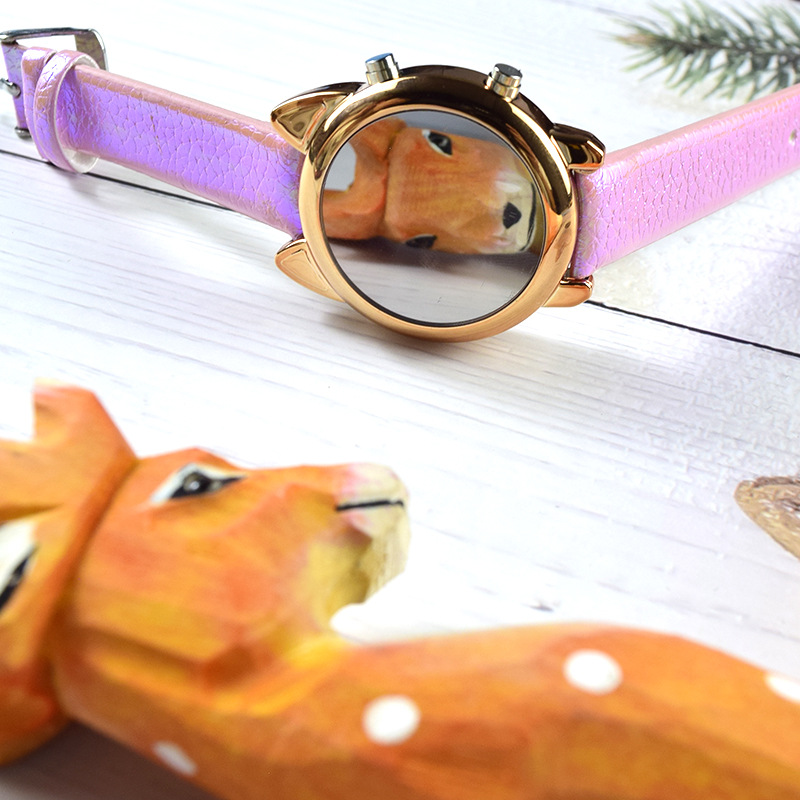 新款LED幻彩镜子手表学生可爱猫头儿童KT猫手表少女韩版简约手表详情图5