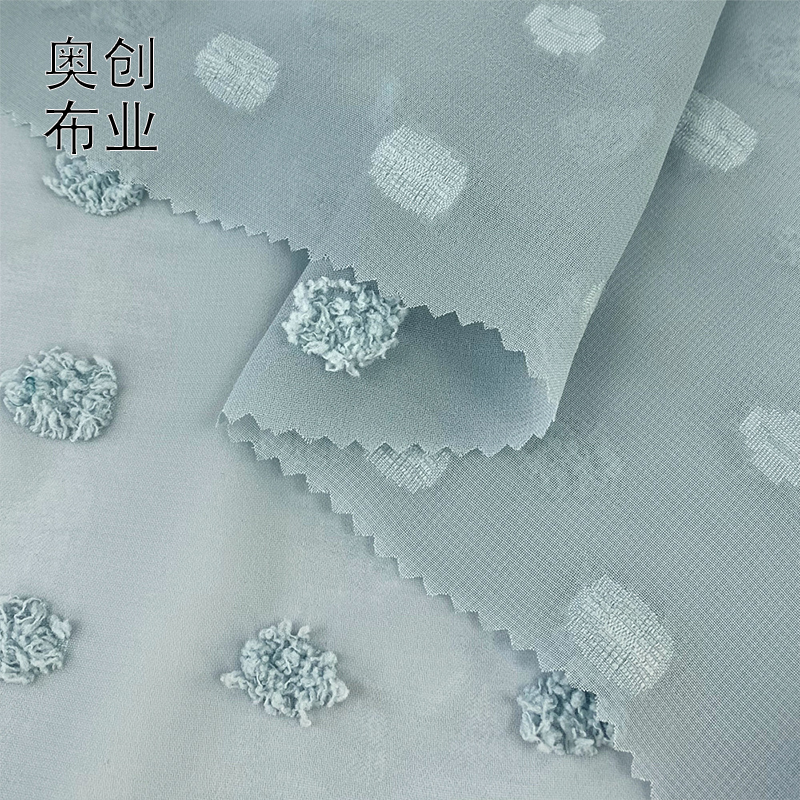 High-twist cut-pattern chiffon, large wool ball round ball jacquard fabric, children's clothing, Hanfu, dress fabric, women's clothing, polyester Specification image