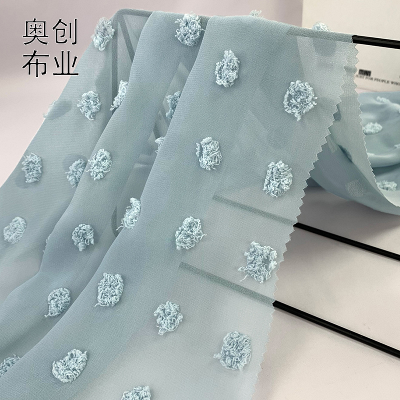 High-twist cut-pattern chiffon, large wool ball round ball jacquard fabric, children's clothing, Hanfu, dress fabric, women's clothing, polyester details Picture