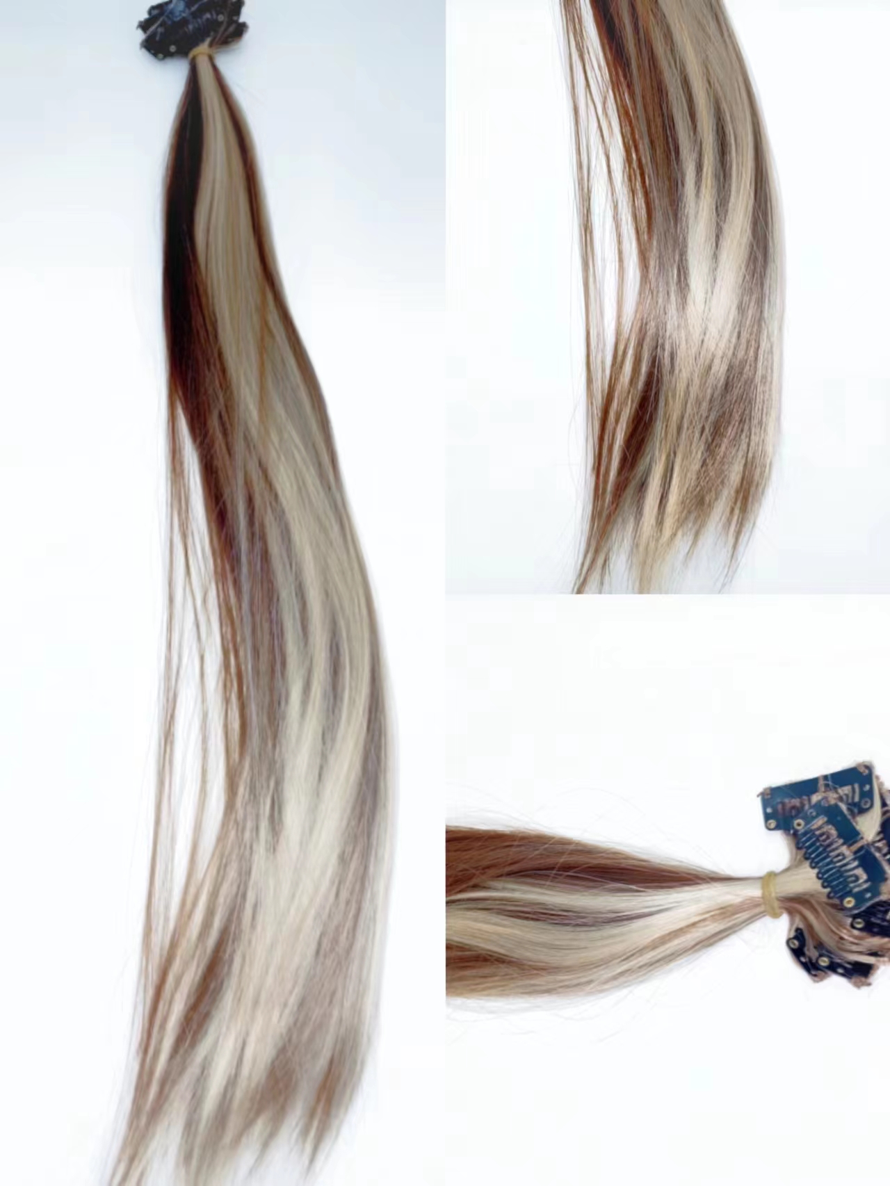Peluca multicolor mujer pelo largo manchas gradiente invisible natural una pieza cabello recto corto extensiones colgantes orejas tintes