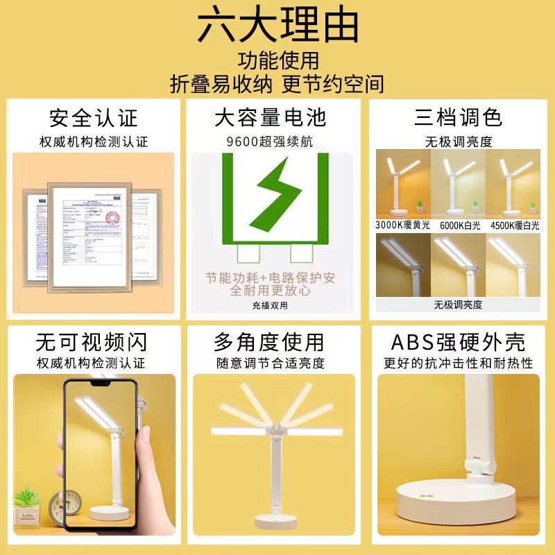 Double-headed LED eye-protecting desk for student dormitories, a dual-purpose bedside lamp with power plug for bedrooms Item Picture