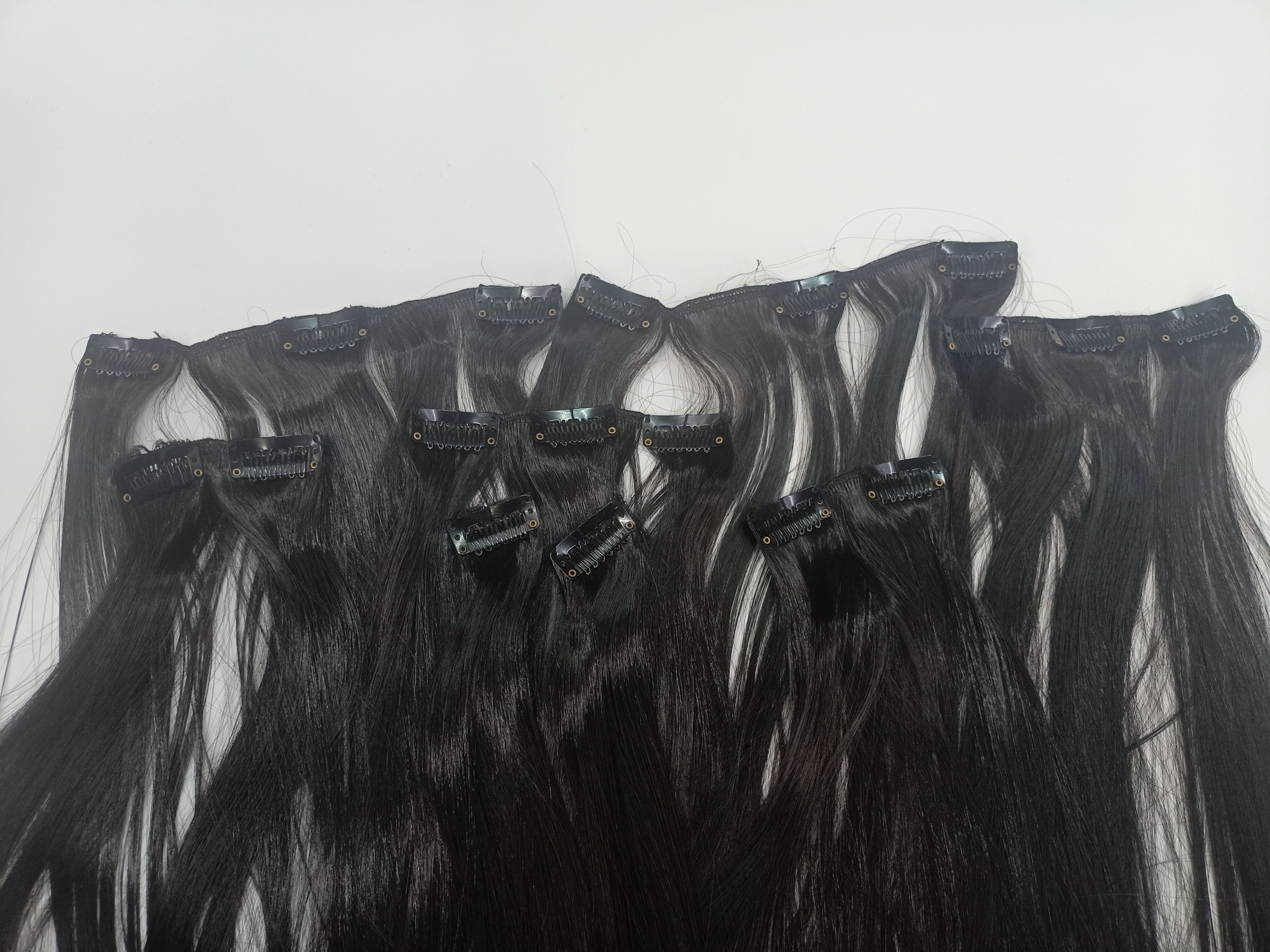 Negro peluca mujer pelo largo picks degradado invisible natural one piece recto corto extensiones colgantes orejas tinte Item Picture