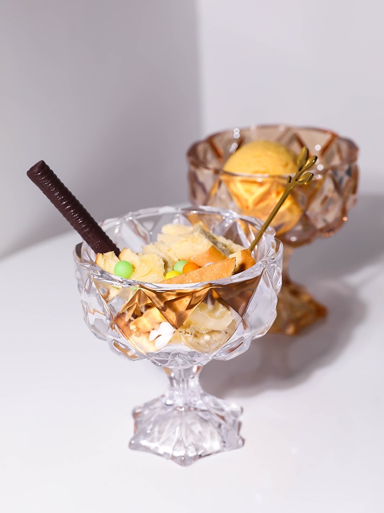 Light Luxury Yellow Glass Ice Cream Cup Ice Cream Cup Fruit Dessert Salad Cup Thickened Breakfast Cup Seven Life Transparent Specification drawing