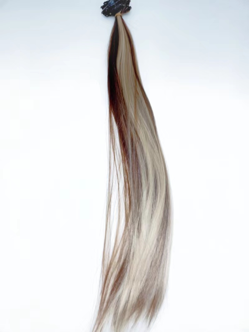 Peluca multicolor mujer pelo largo manchas gradiente invisible natural una pieza cabello recto corto extensiones colgantes orejas tintes Item Picture