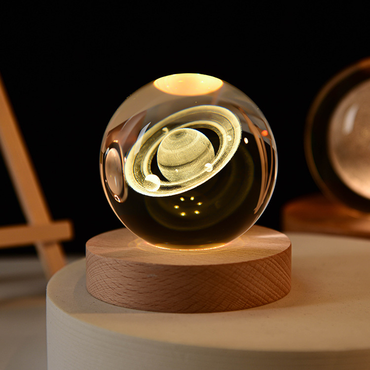 水晶球创意发光水晶小夜灯3D内雕玻璃球星球桌面摆件外贸批发摆件 详情图3
