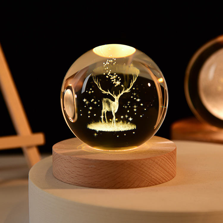 水晶球创意发光水晶小夜灯3D内雕玻璃球星球桌面摆件外贸批发摆件 详情图6