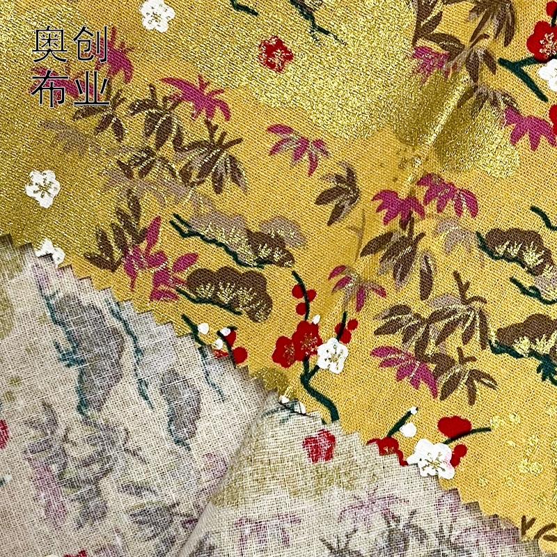 Gold-embossed printed fabric, traditional Chinese plum blossom cheongsam and Hanfu fabric, ancient-style bags, diy hair accessories, dessert packaging fabric Application Scenario