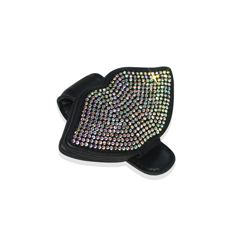 New car multi-functional genuine cowhide diamond-encrusted spectacle clip, creative car spectacle clip, ticket clip, multi-functional diamond-encrusted clip QW325 Item Picture