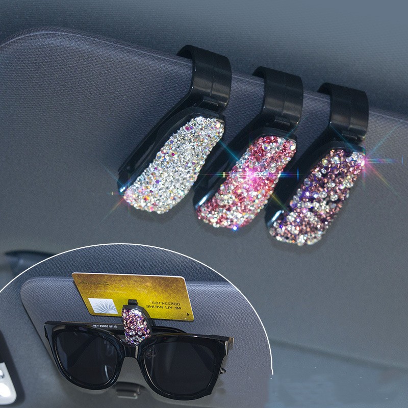 新款车载镶钻眼镜夹 创意汽车眼镜夹票据夹QW322
