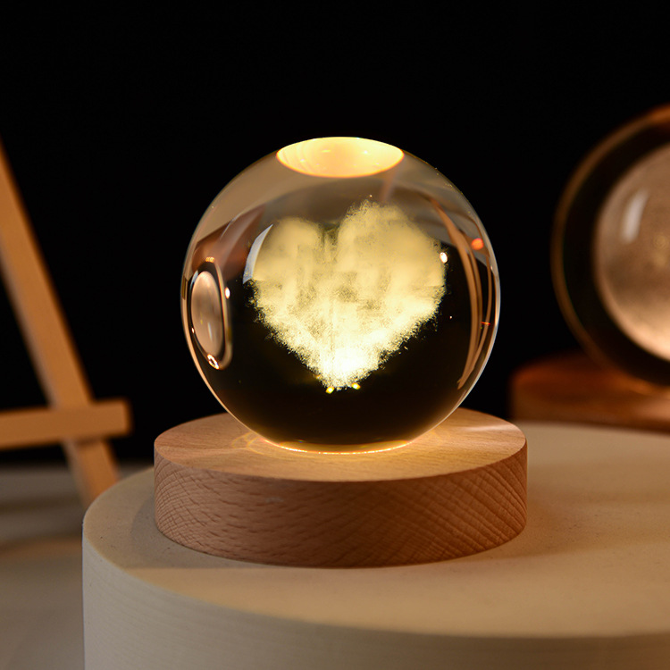 水晶球创意发光水晶小夜灯3D内雕玻璃球星球桌面摆件外贸批发摆件 详情图7
