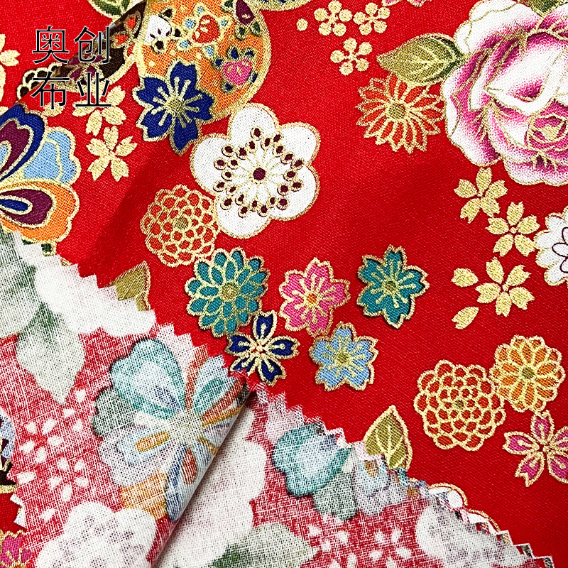 Gold-embossed printed Chinese and ethnic style rose flower cheongsam and Hanfu fabric, ancient-style bags, headwear and hair accessories DIY fabric Application Scenario