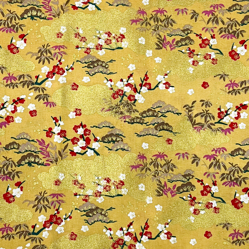 Gold-embossed printed fabric, traditional Chinese plum blossom cheongsam and Hanfu fabric, ancient-style bags, diy hair accessories, dessert packaging fabric Item Picture