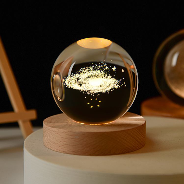 水晶球创意发光水晶小夜灯3D内雕玻璃球星球桌面摆件外贸批发摆件 图