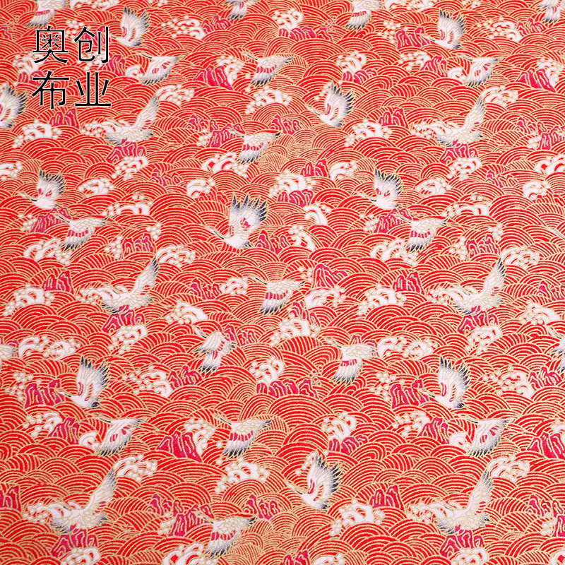 Japanese-style gilded printed fabric with crane and cloud patterns, all-cotton fabric, cheongsam, Hanfu, Japanese-style bags, sachets and sachets undefined