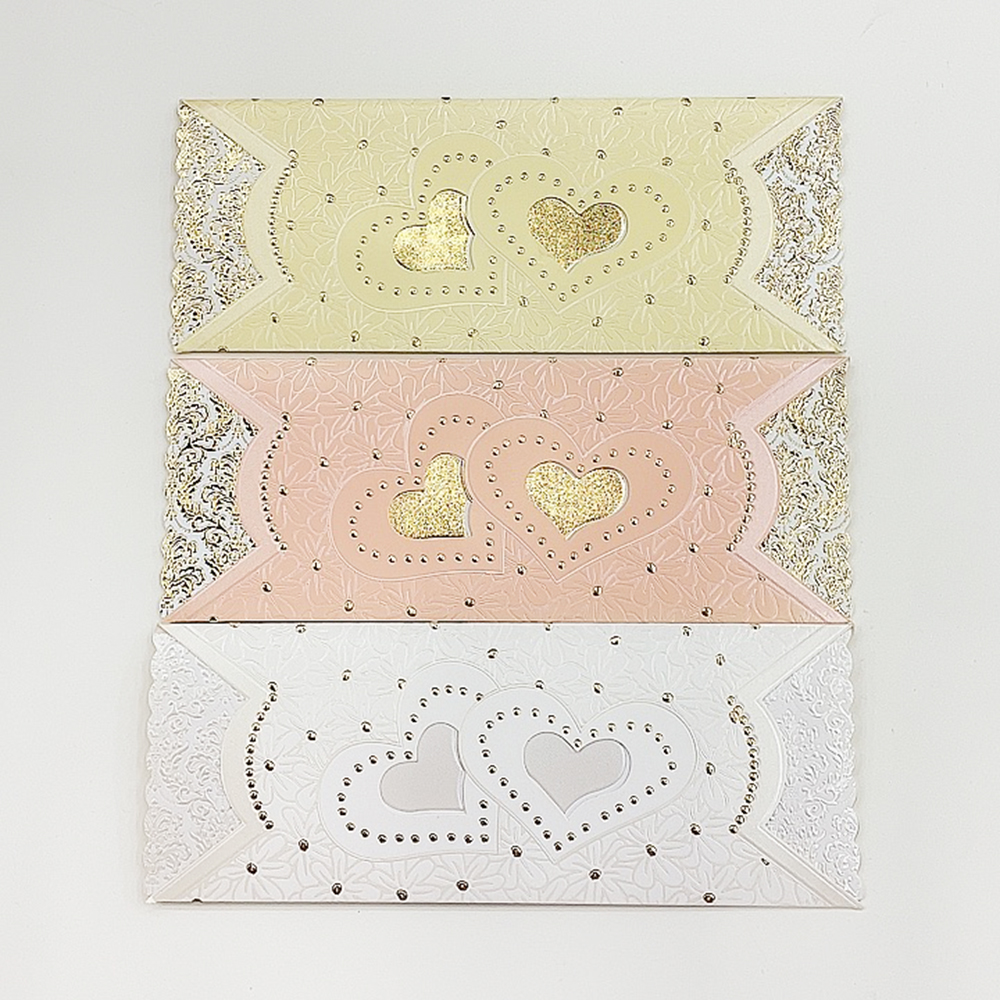 双爱心镂空烫金糖果色创意长款贺卡结婚派对邀请函厂家直销批发