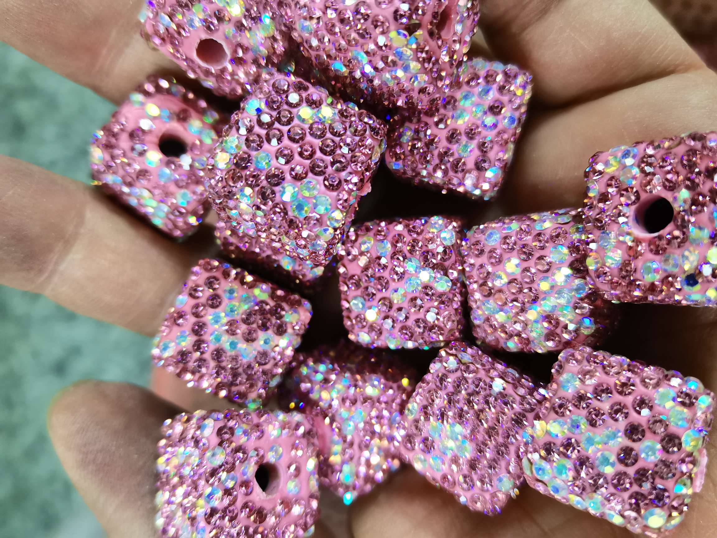 Light pink AB water diamond starry sky soft clay square jewelry accessories