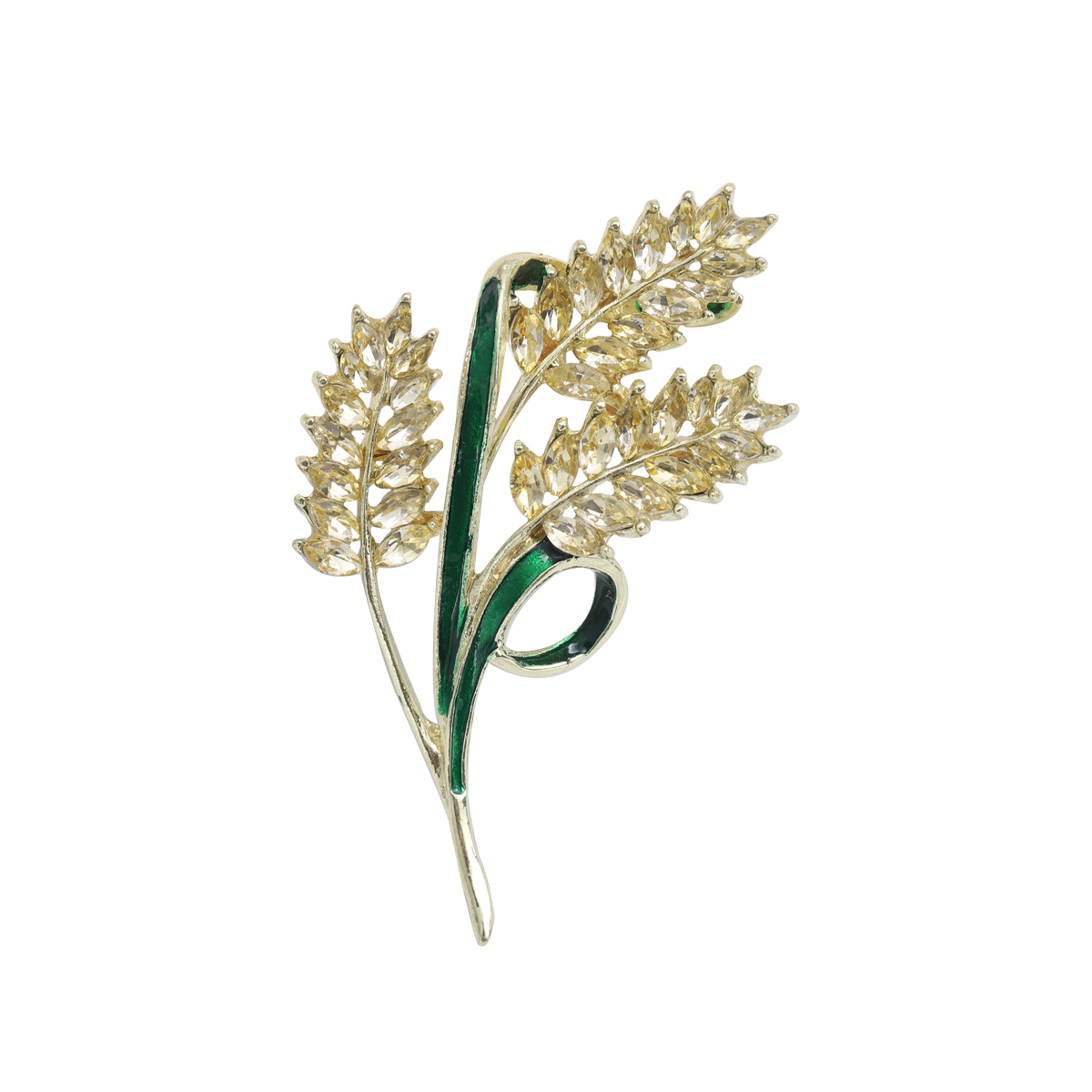 Factory direct sales, creative and light luxury new best-selling retro water diamond wheat ear stainless steel brooch, anti-glare, light luxury creative retro brooch, simple and fashionable accessory pin Item Picture
