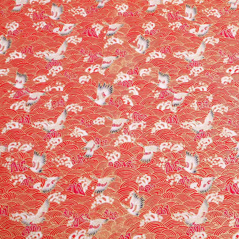 Japanese-style gilded printed fabric with crane and cloud patterns, all-cotton fabric, cheongsam, Hanfu, Japanese-style bags, sachets and sachets Item Picture