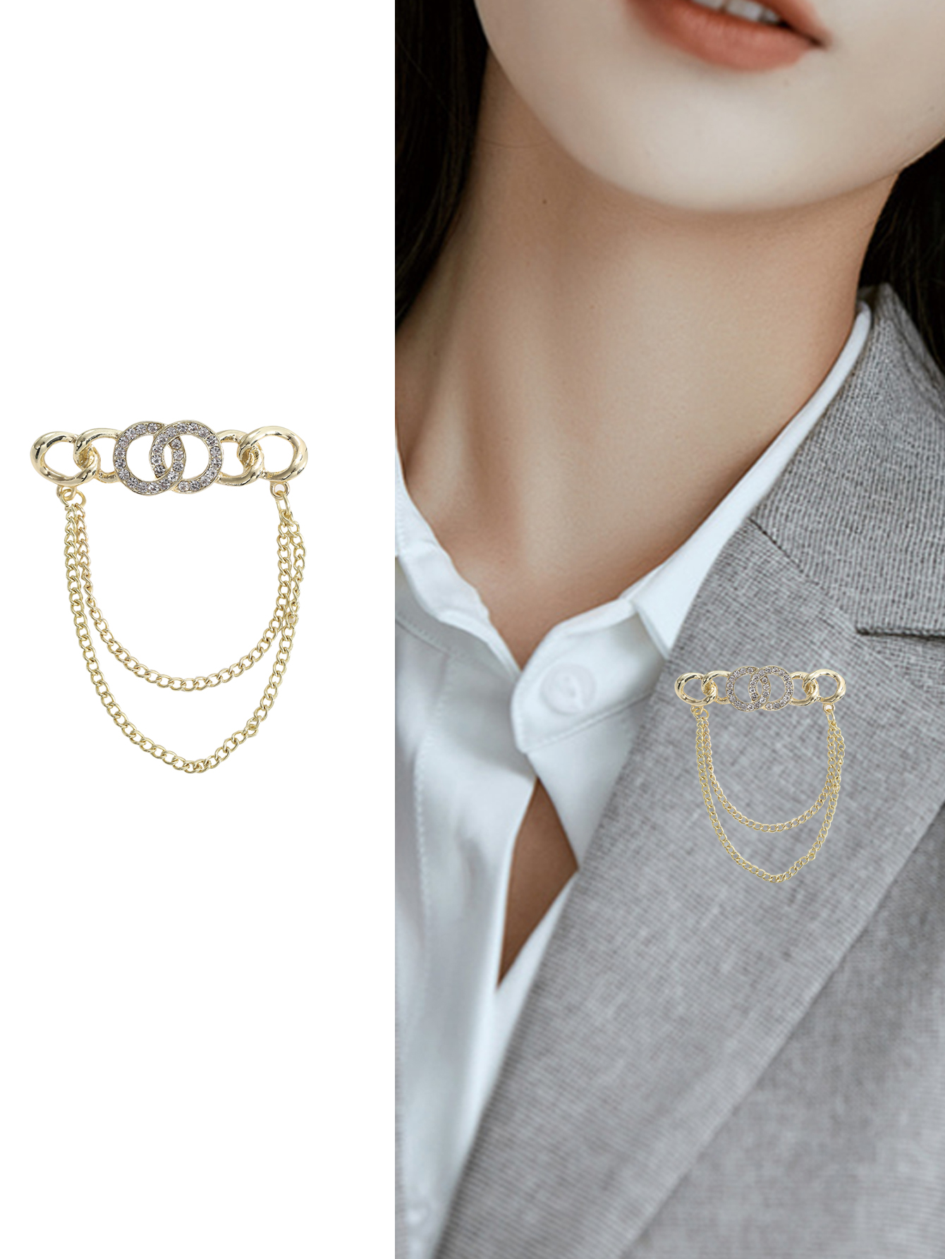 Factory direct sales, creative and light luxury new best-selling retro water diamond tassel stainless steel brooch, anti-glare brooch, light luxury creative retro brooch, simple and fashionable accessory pin