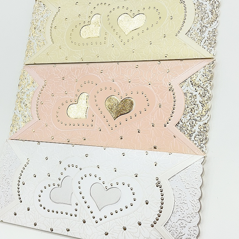 邀请函/请柬/贺卡/双爱心/烫金/糖果色白底实物图