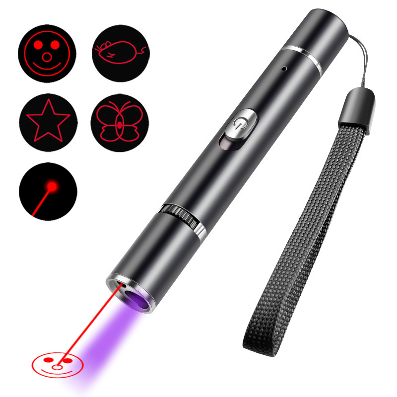 USB充电激光图案逗猫手电 带伍德氏紫光检测灯宠物玩具手电亚马逊图