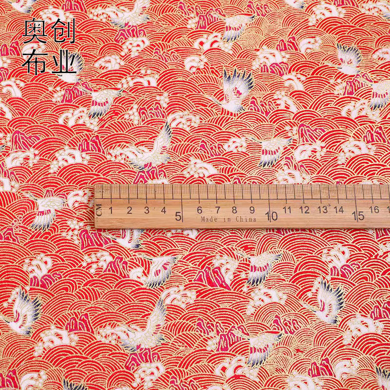 Japanese-style gilded printed fabric with crane and cloud patterns, all-cotton fabric, cheongsam, Hanfu, Japanese-style bags, sachets and sachets Specification image