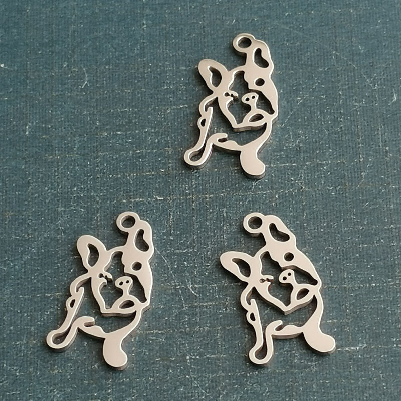 不锈钢法国斗牛犬吊坠项链钛钢狗狗锁骨链情人礼物diy饰品配件