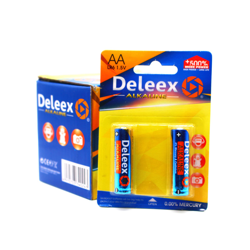 Deleex碱性电池2支装LR06纸卡包装AA电池5号电池battery锌锰干电池遥控器电池玩具电池高效电池环保电池图