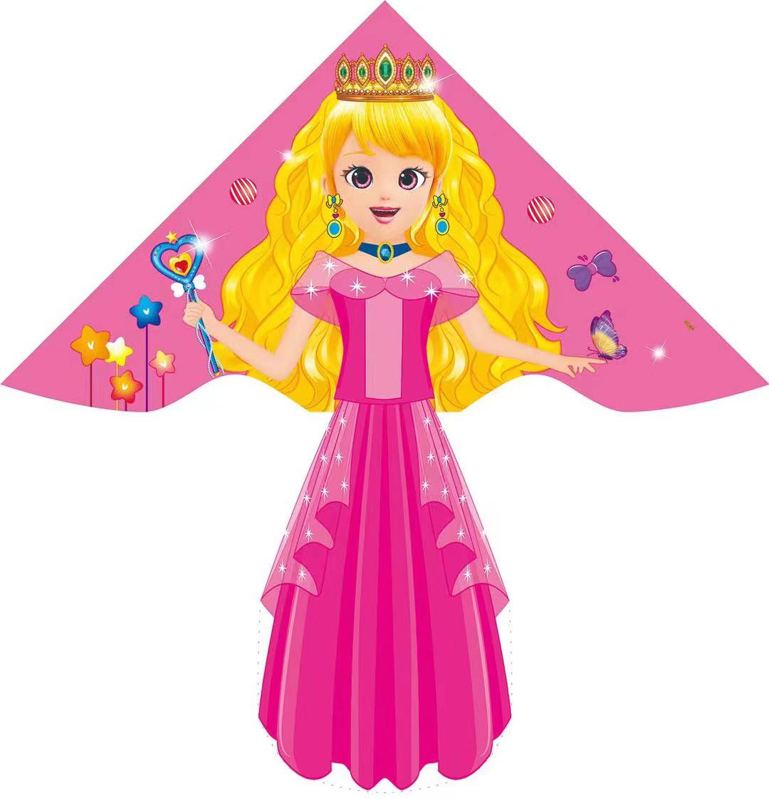 Heat transfer printed sequined pink princess kites are bright in color, easy to fly and sell well. Factory wholesale Application Scenario