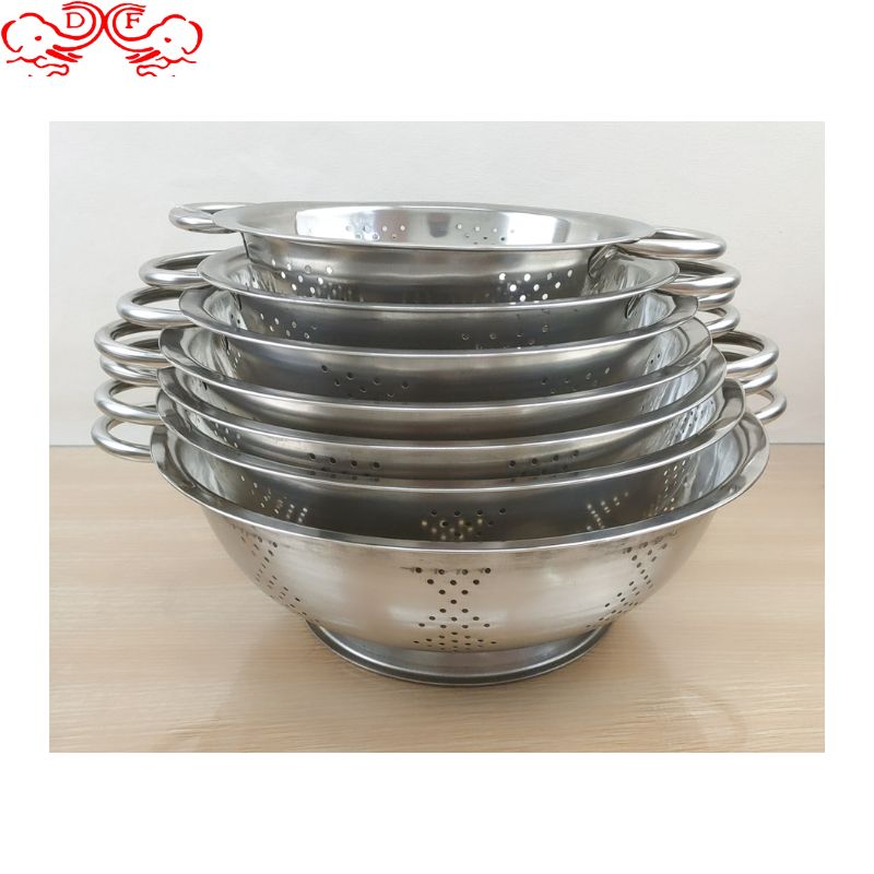 DF99946 stainless steel rice washing sieve with feet, base, double ears, rice washing, vegetable washing, draining basin, fruit basket, rice washing basin, fruit basket DF Trading House details Picture