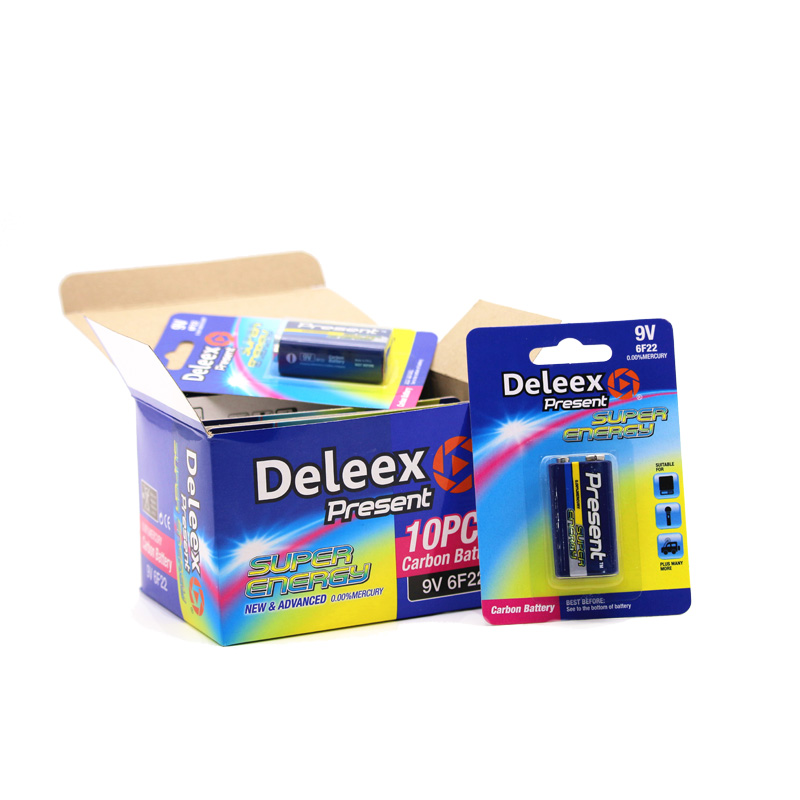 Deleex碳性碱性电池9v电池6F22卡纸包装锌锰干电池Battery对讲机电池玩具电池高效电池环保电池