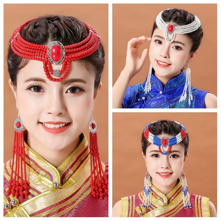 女士蒙古族头饰手工串珠子民族舞蹈演出发饰蒙族新娘蒙古服装配饰
