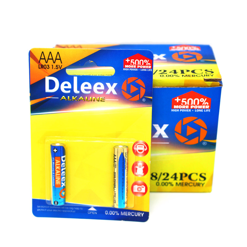 碱性电池/LR03/AAA7号/锌锰电池/安全高效/玩具电池/Deleex/alkaline白底实物图