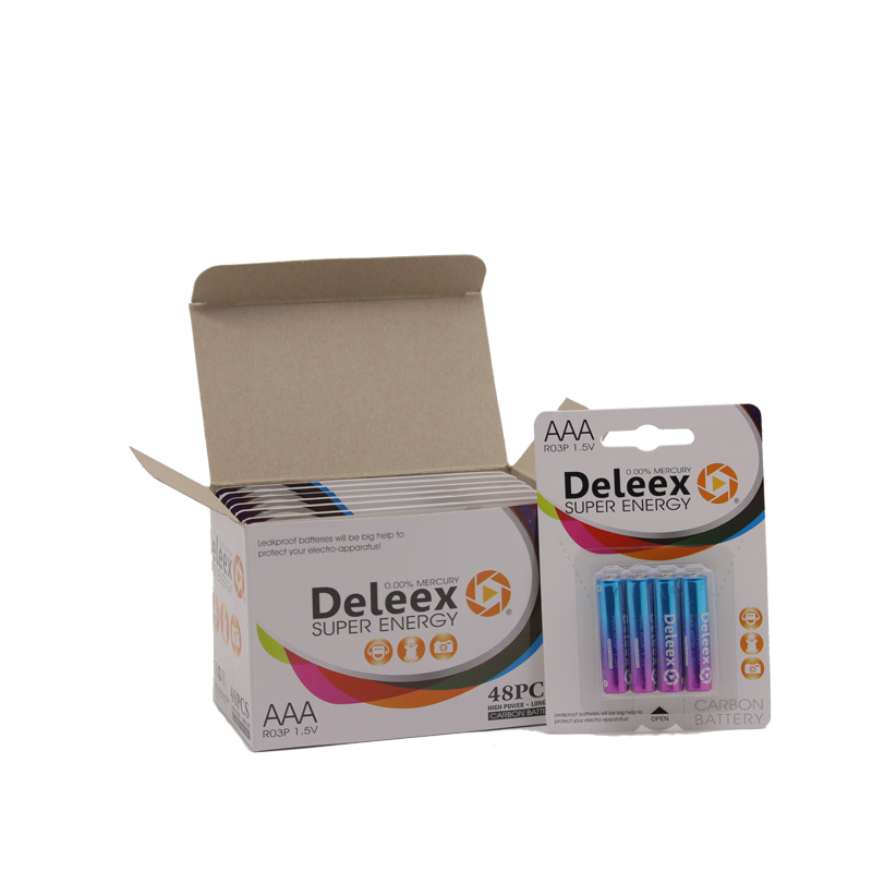 Deleex碳性7号电池4支装AAA电池R03P卡纸包装碳锌干电池Battery对讲机电池玩具电池高效电池环保电池图