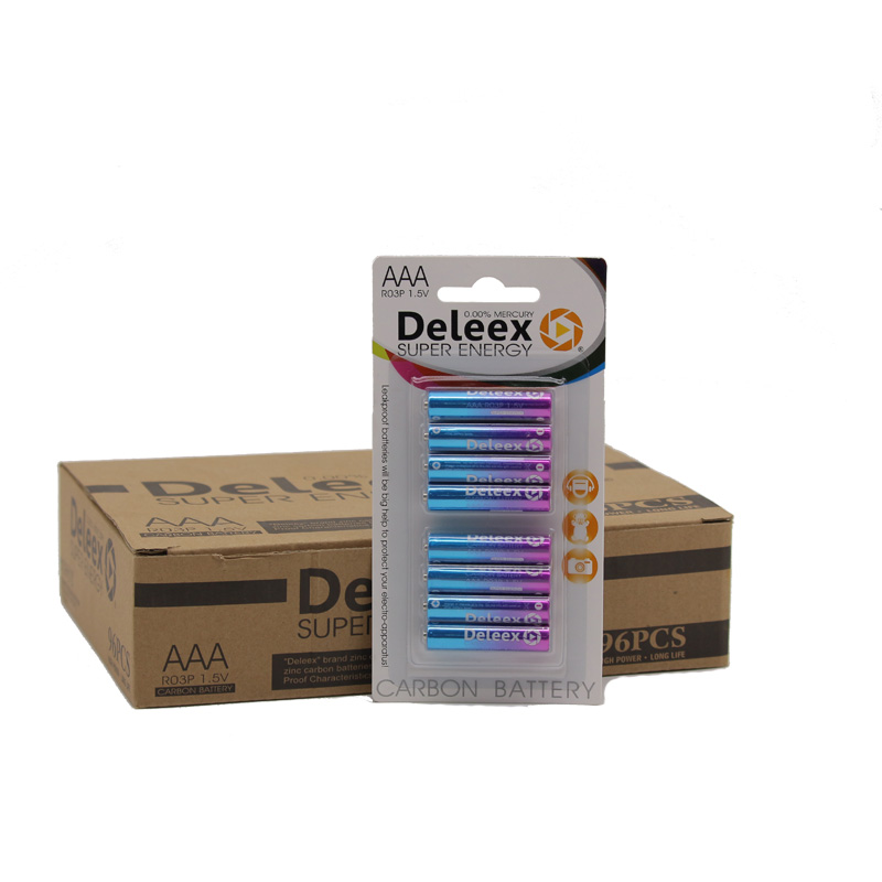 Deleex/碳性电池/精美/耐用高效/battery/话筒/遥控器/AAA电池/7号电池/R03P白底实物图