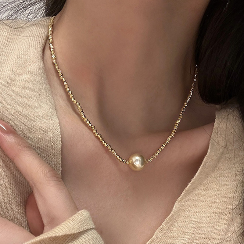 高级感不规则串珠金属珍珠项链女韩国小众复古个性简约百搭颈链 