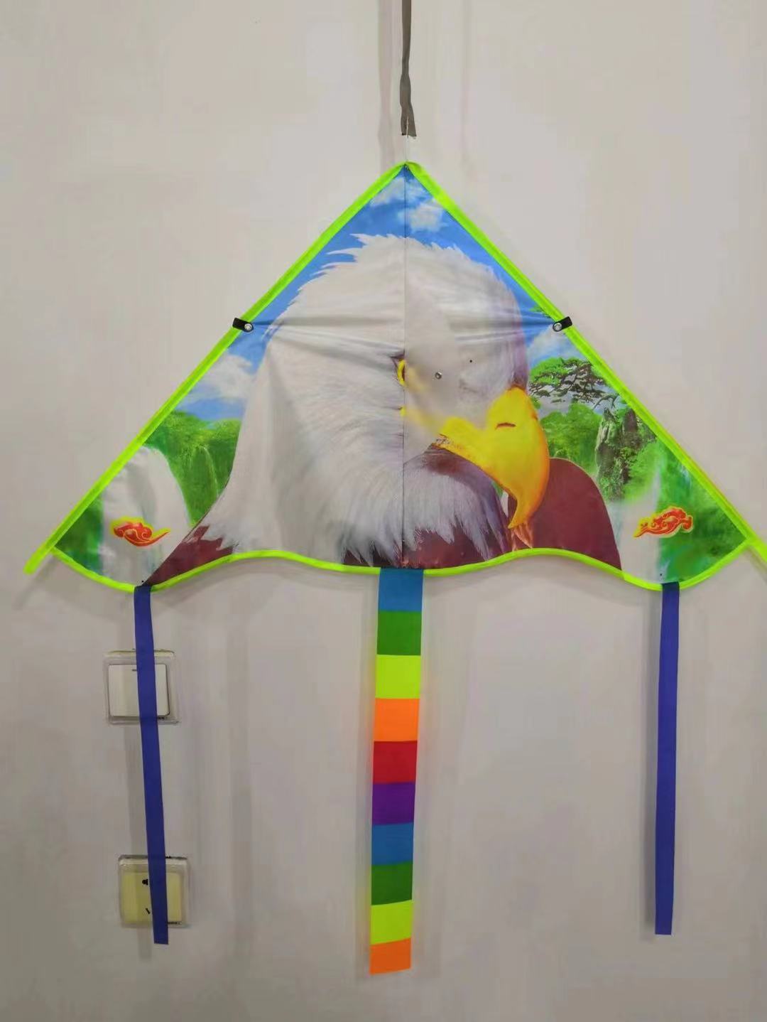 Heat transfer printed sequined small white-headed eagle kites are bright in color, easy to fly and sell well. Factory wholesale