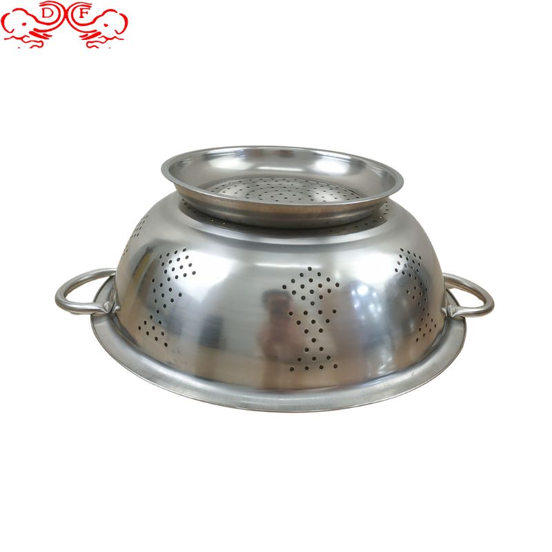 DF99946 stainless steel rice washing sieve with feet, base, double ears, rice washing, vegetable washing, draining basin, fruit basket, rice washing basin, fruit basket DF Trading House Item Picture