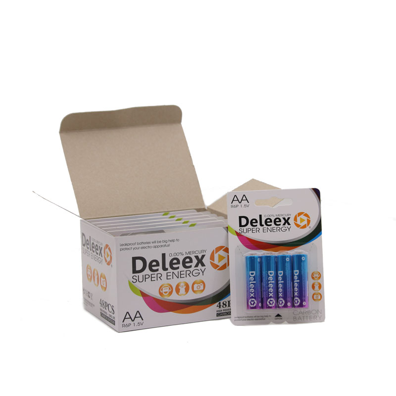 Deleex碳性5号电池4支装AA电池R6P卡纸包装碳锌干电池Battery对讲机电池玩具电池高效电池环保电池