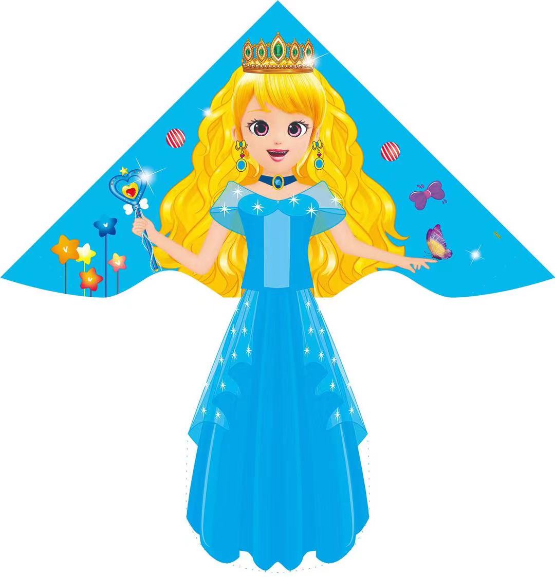 Heat transfer printed sequin Blue Princess kites are bright in color, easy to fly and sell well. Factory wholesale Specification image