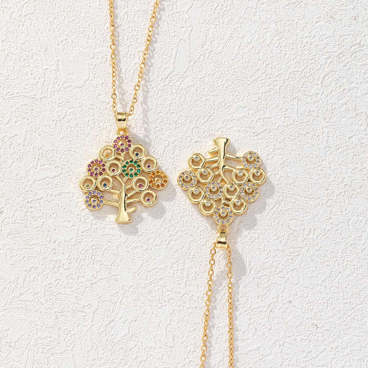 European and American fashion light luxury creative lucky tree pendant, slightly inlaid zircon necklace, women's niche exquisite cross-border sweater chain details Picture