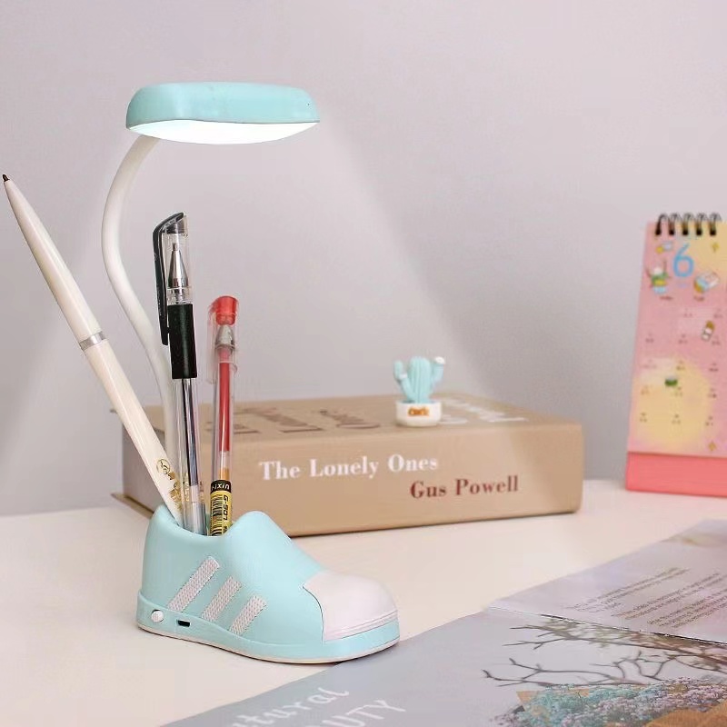 LED pen holder desk lamp, USB charging and plug-in dual-purpose shoe model desk lamp, male and female student learning professional eye-protecting desk lamp Item Picture